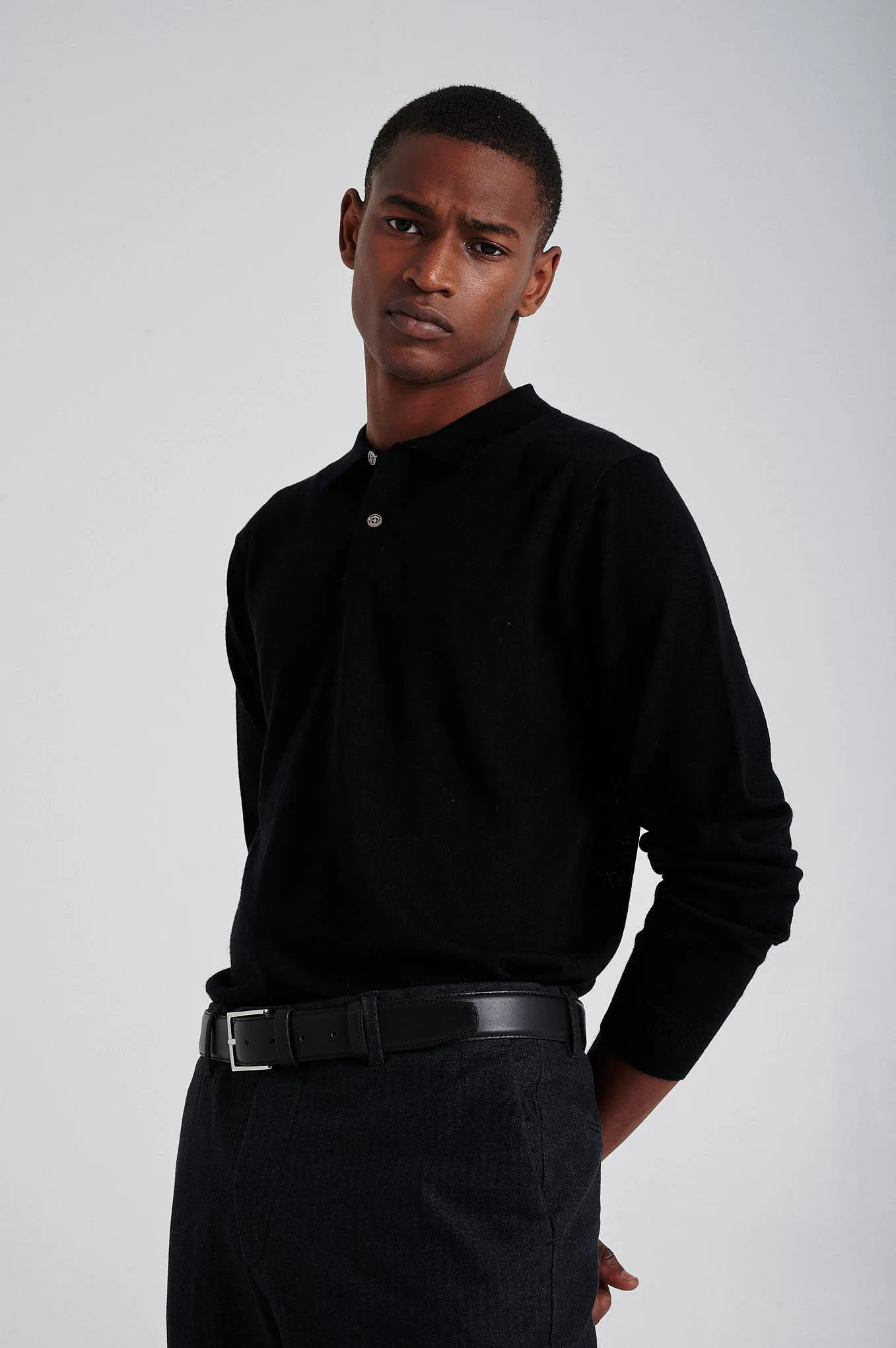 Men's extrafine merino wool polo sweater