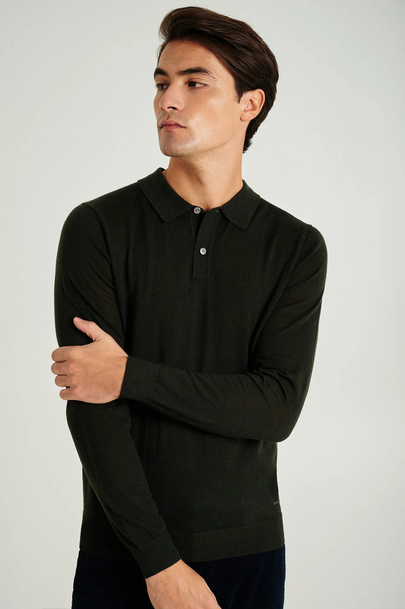 Men's extrafine merino wool polo sweater