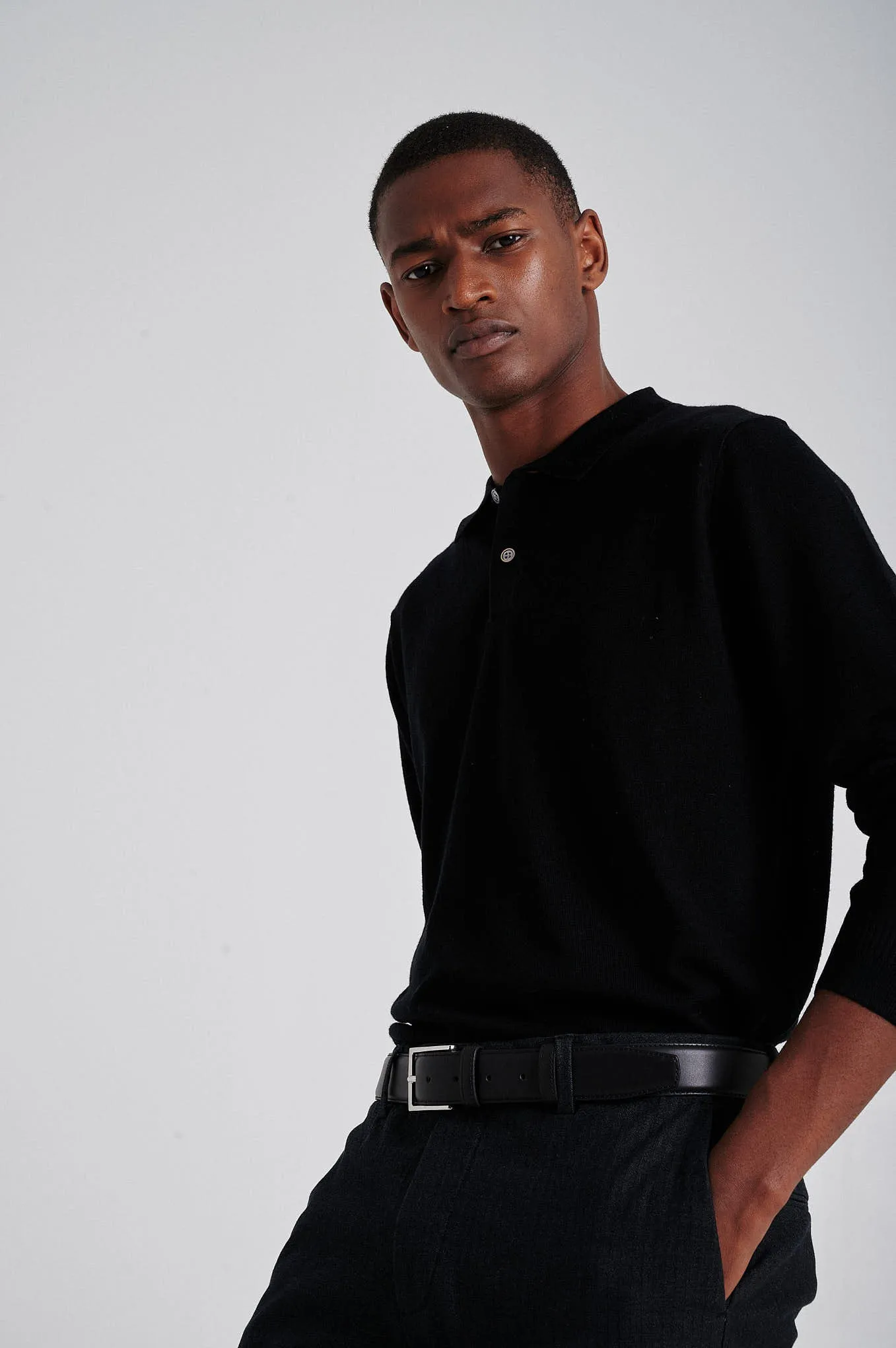 Men's extrafine merino wool polo sweater