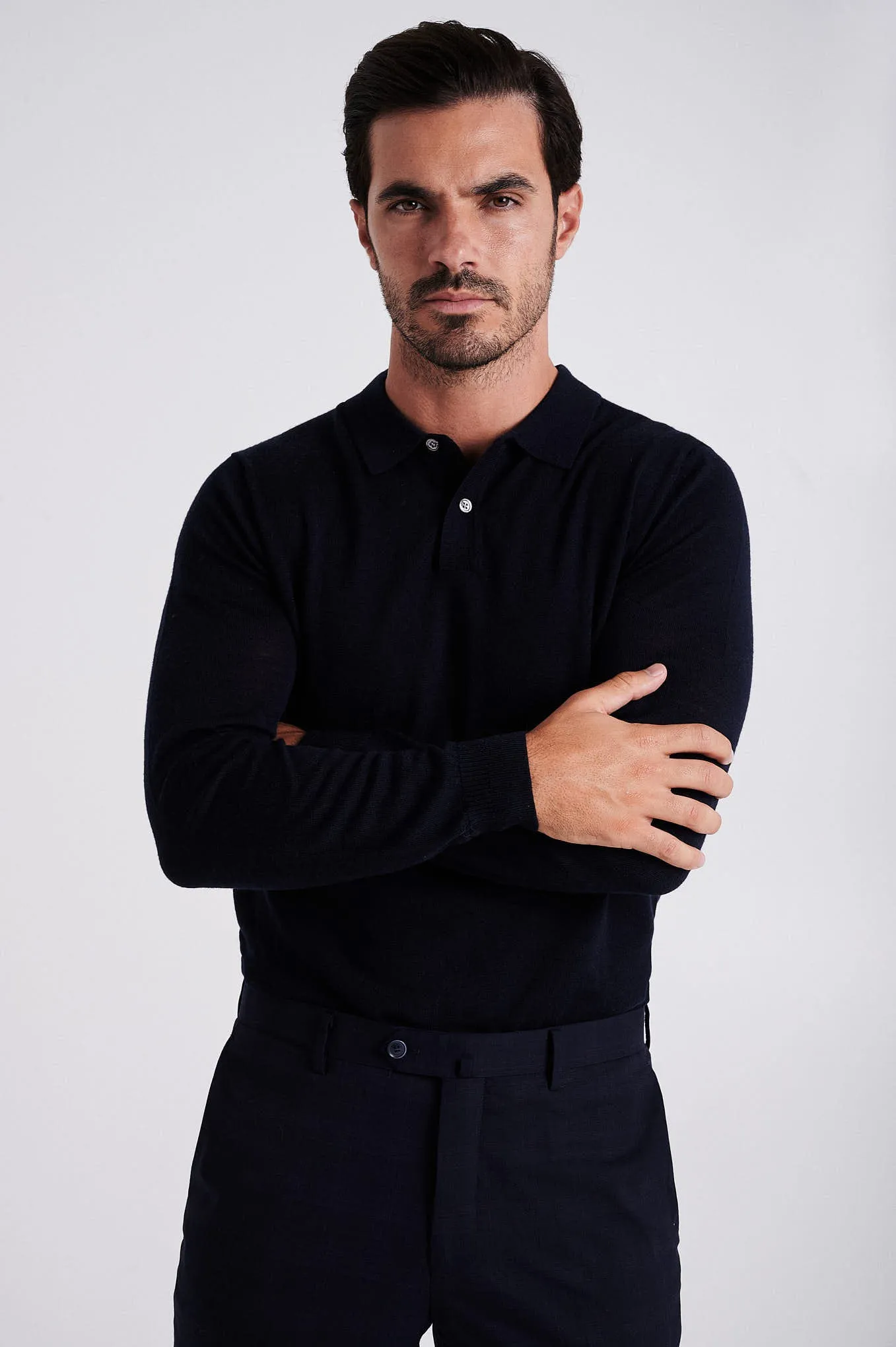 Men's extrafine merino wool polo sweater