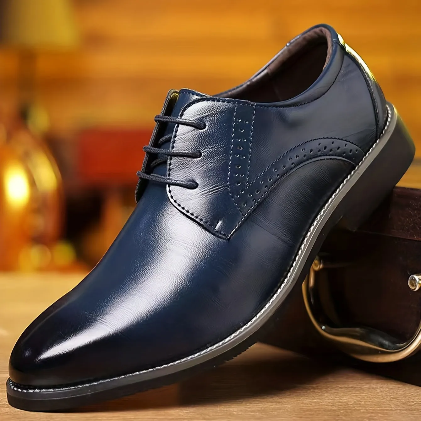 Men's Fashion Round Toe Lace-Up Dress Shoes, Non-Slip Formal Shoes For Wedding Party Business