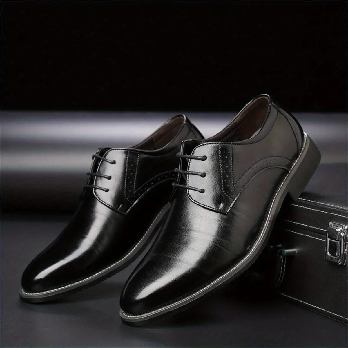 Men's Fashion Round Toe Lace-Up Dress Shoes, Non-Slip Formal Shoes For Wedding Party Business