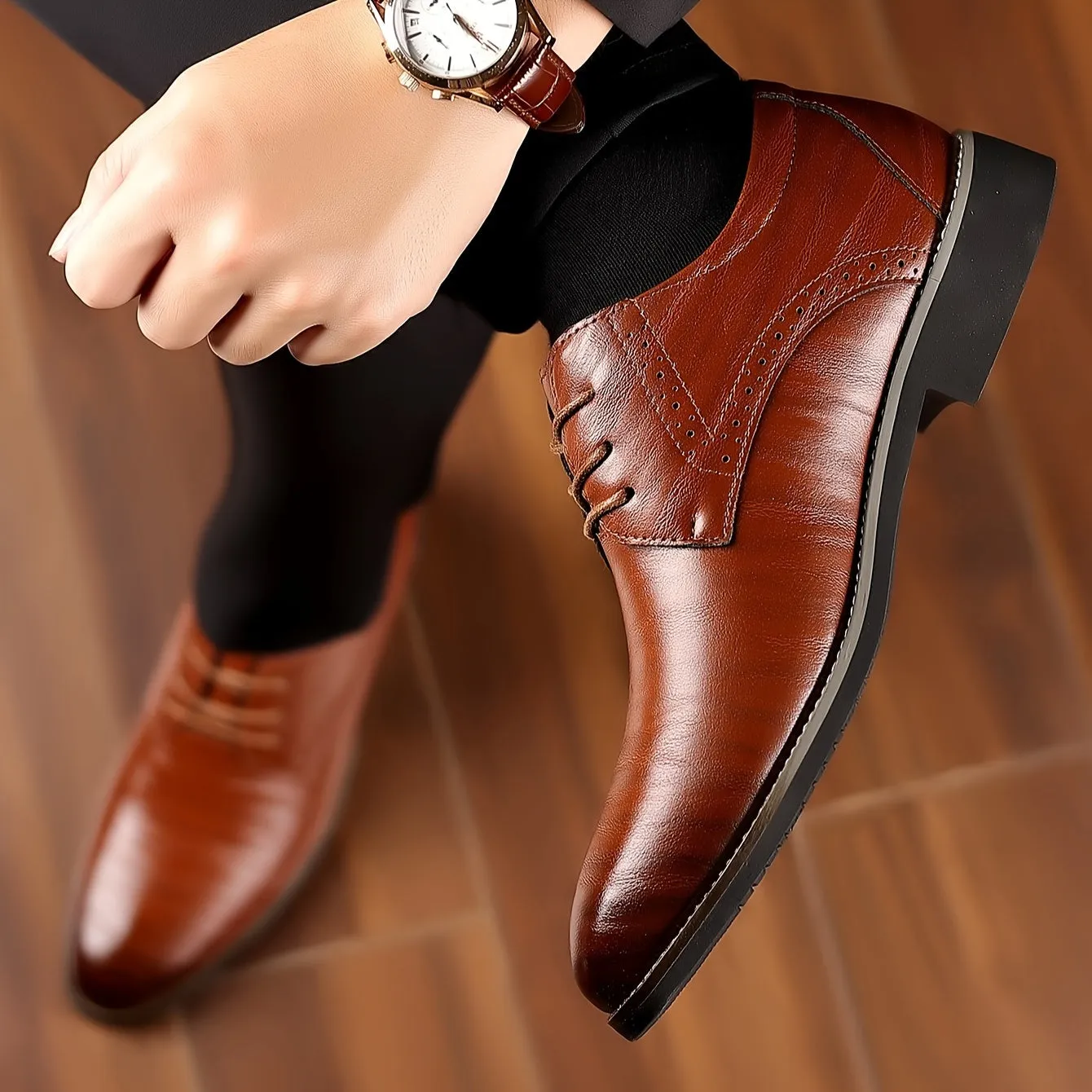 Men's Fashion Round Toe Lace-Up Dress Shoes, Non-Slip Formal Shoes For Wedding Party Business