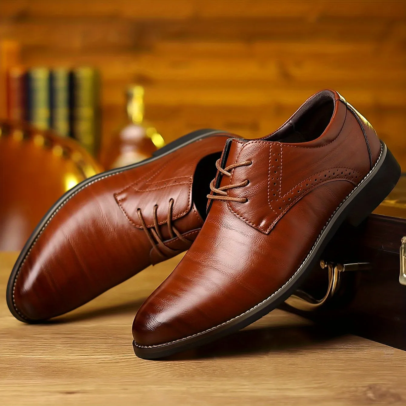 Men's Fashion Round Toe Lace-Up Dress Shoes, Non-Slip Formal Shoes For Wedding Party Business