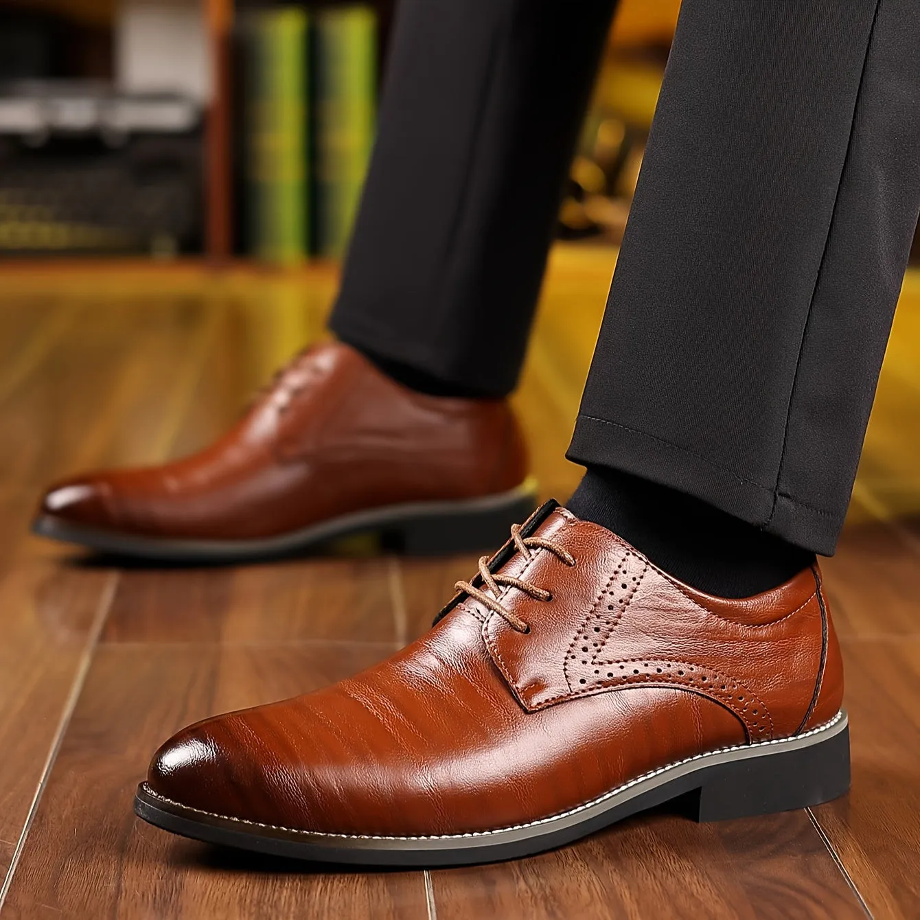 Men's Fashion Round Toe Lace-Up Dress Shoes, Non-Slip Formal Shoes For Wedding Party Business