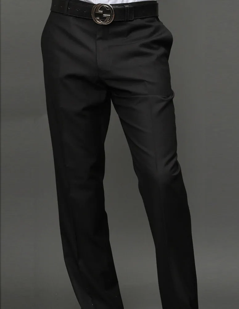 Men's Flat Front Dress Pants 100% Fine Italian Wood Modern Fit | Black | PA-200B