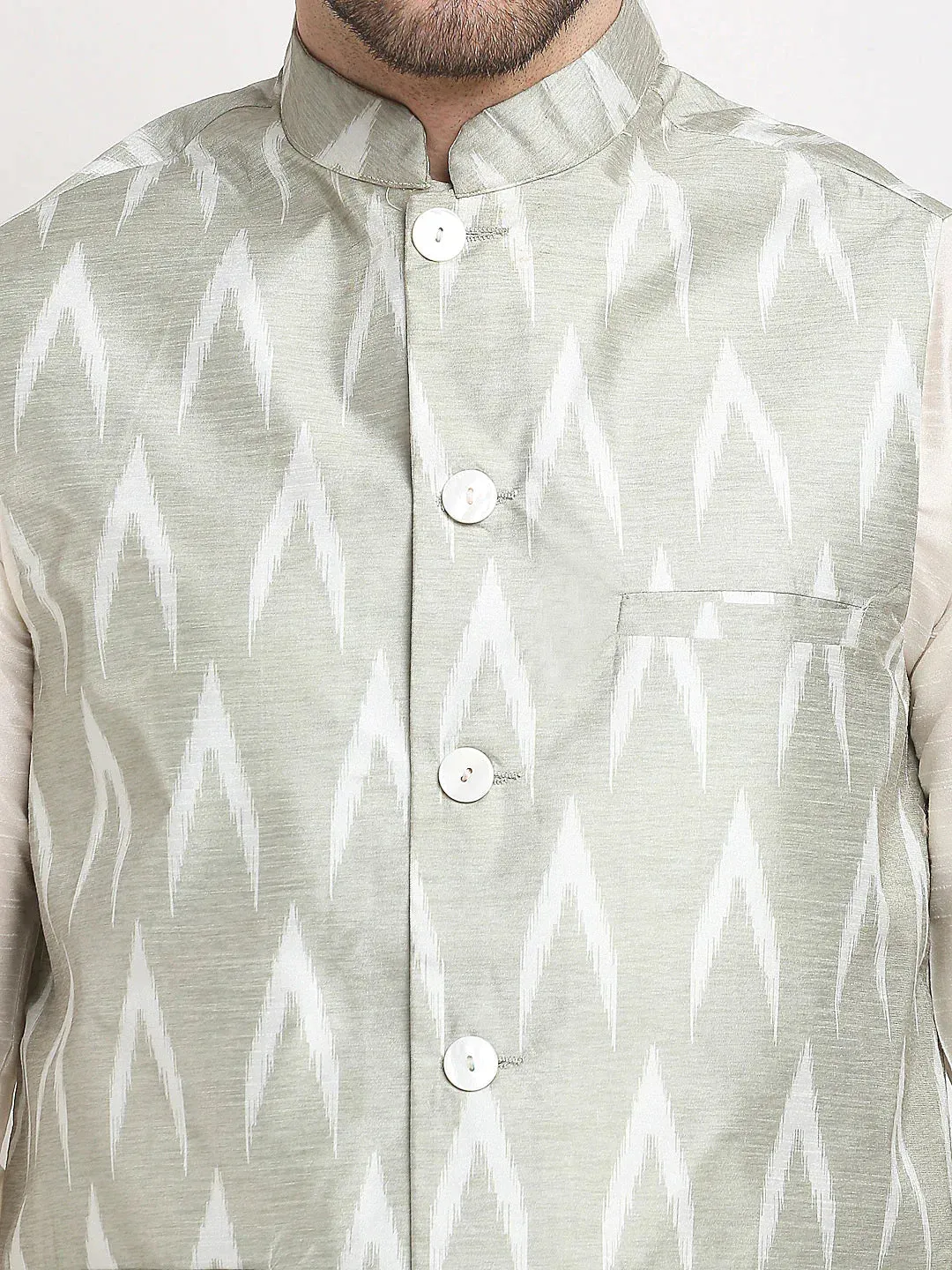 Men'S Grey Ikat Printed Nehru Jacket