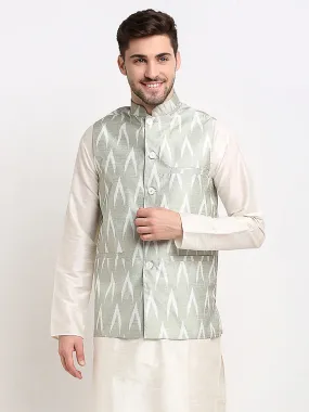 Men'S Grey Ikat Printed Nehru Jacket