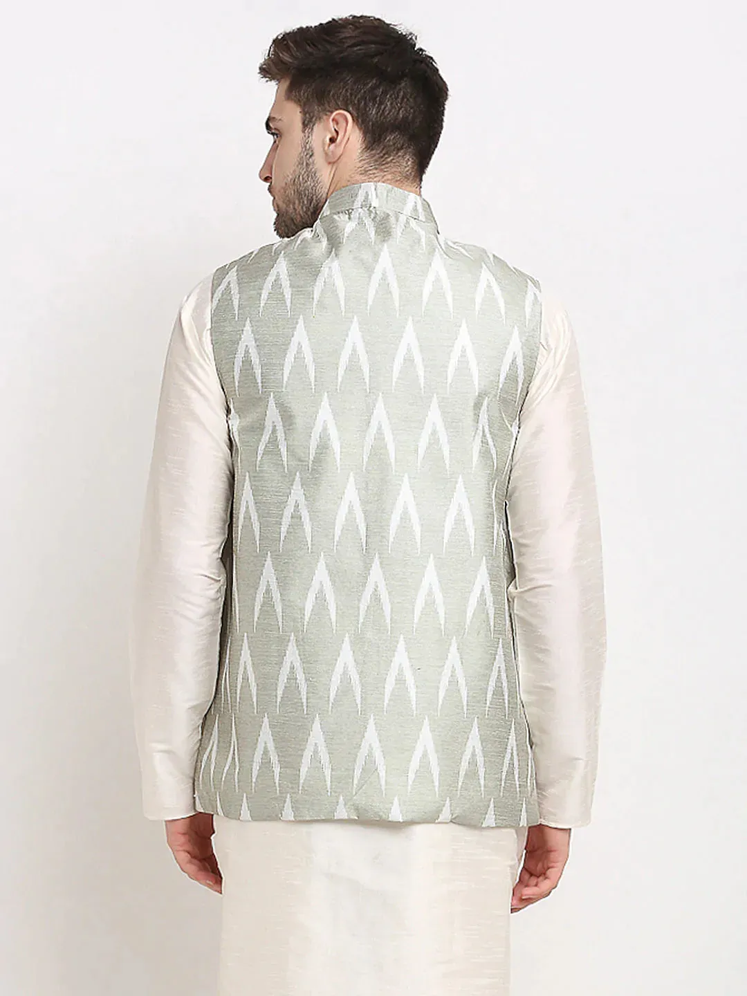 Men'S Grey Ikat Printed Nehru Jacket