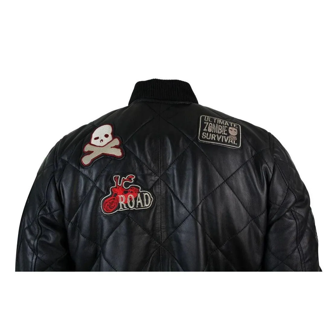 Mens Real Lether Quilted Puffer Varsity Baseball Bomber Letterman Jacket Badge