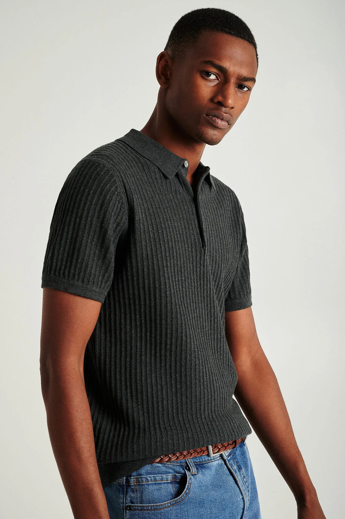 Men's short sleeve organic cotton polo sweater