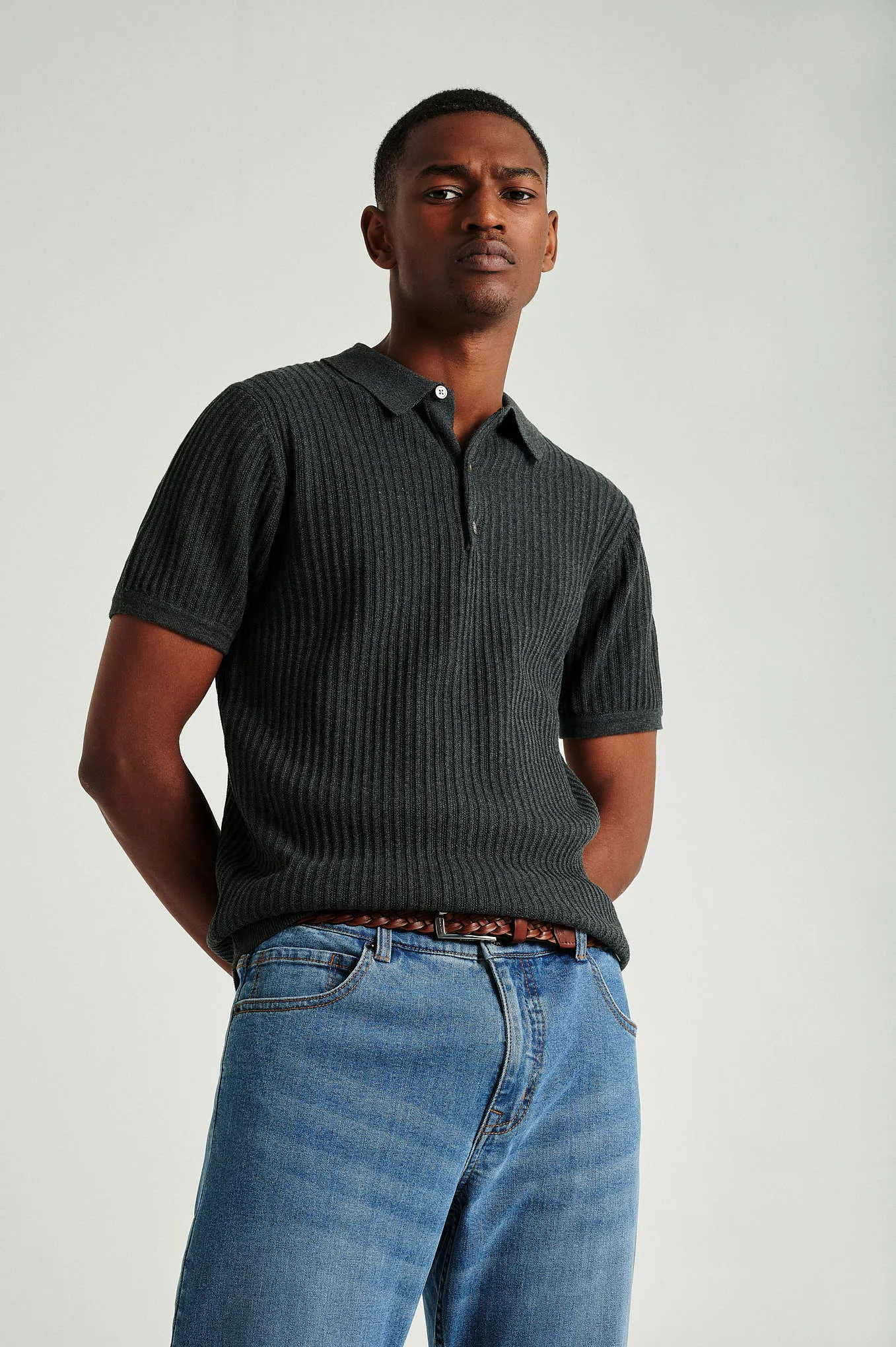 Men's short sleeve organic cotton polo sweater