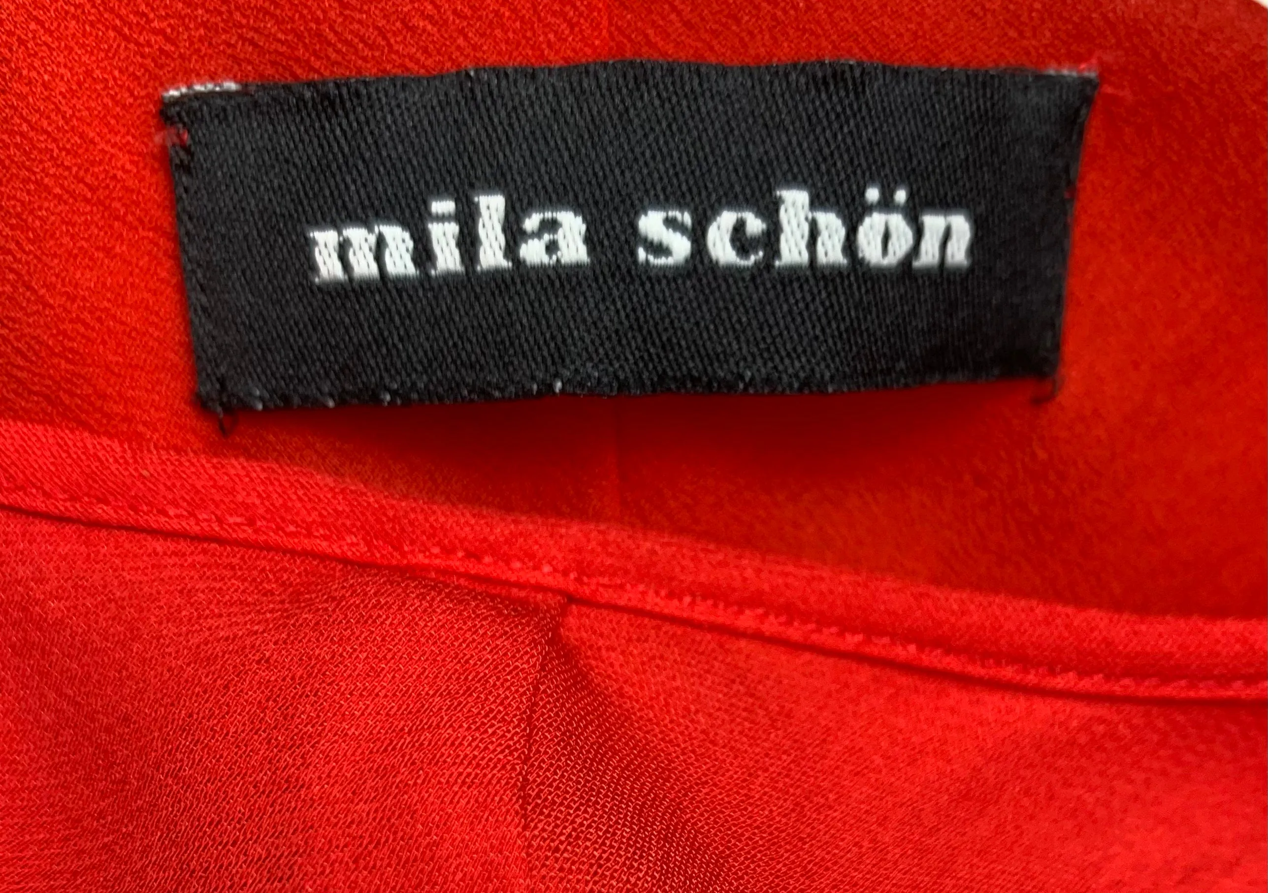 Mila Schön Cherry Red Asymmetrical Ruffled Detail Gown