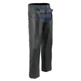 Milwaukee Leather Chaps for Men's Black Thin Braided Naked Soft Leather - Jean Style Pocket Motorcycle Chap- ML1125