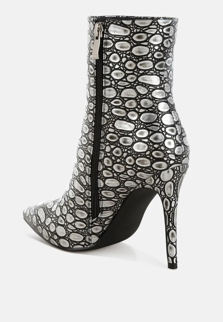 Moolah  Embossed Stiletto Heel Ankle Boots