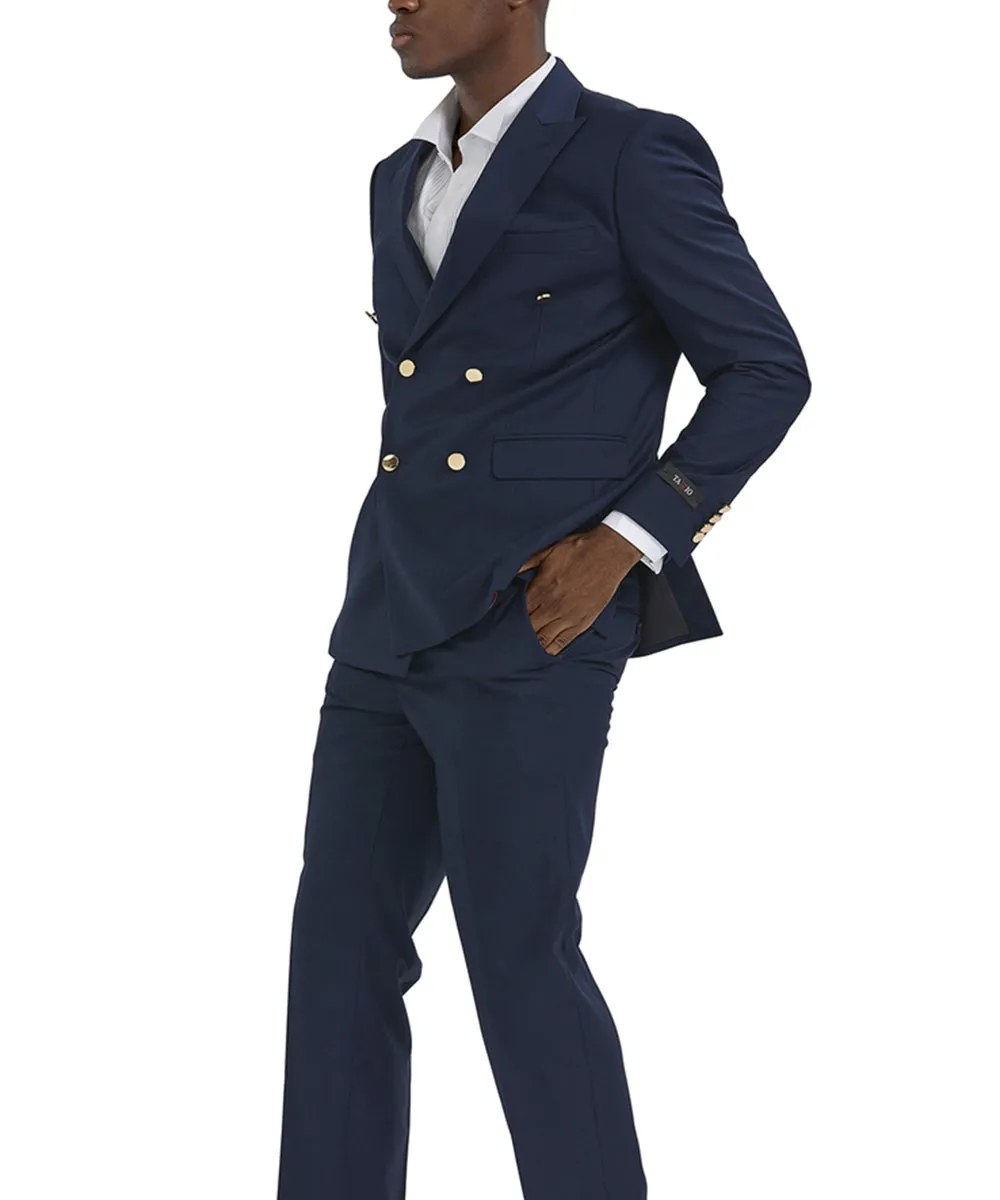 Navy Blue Double Breasted Skinny Fit Suit