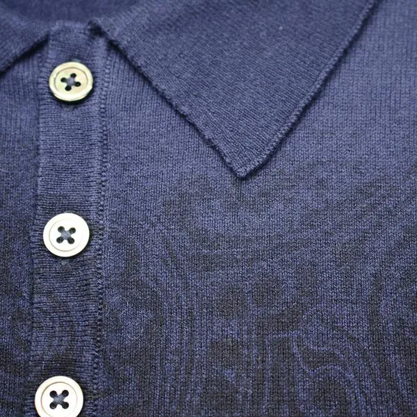 Navy Cashmere Printed Polo Shirt Tavarua in Cotton Cashmere