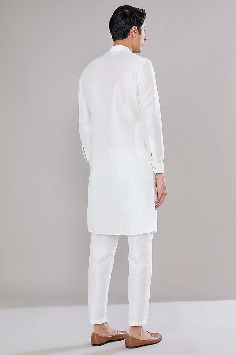 Off White Embroidered Kurta Jacket Set