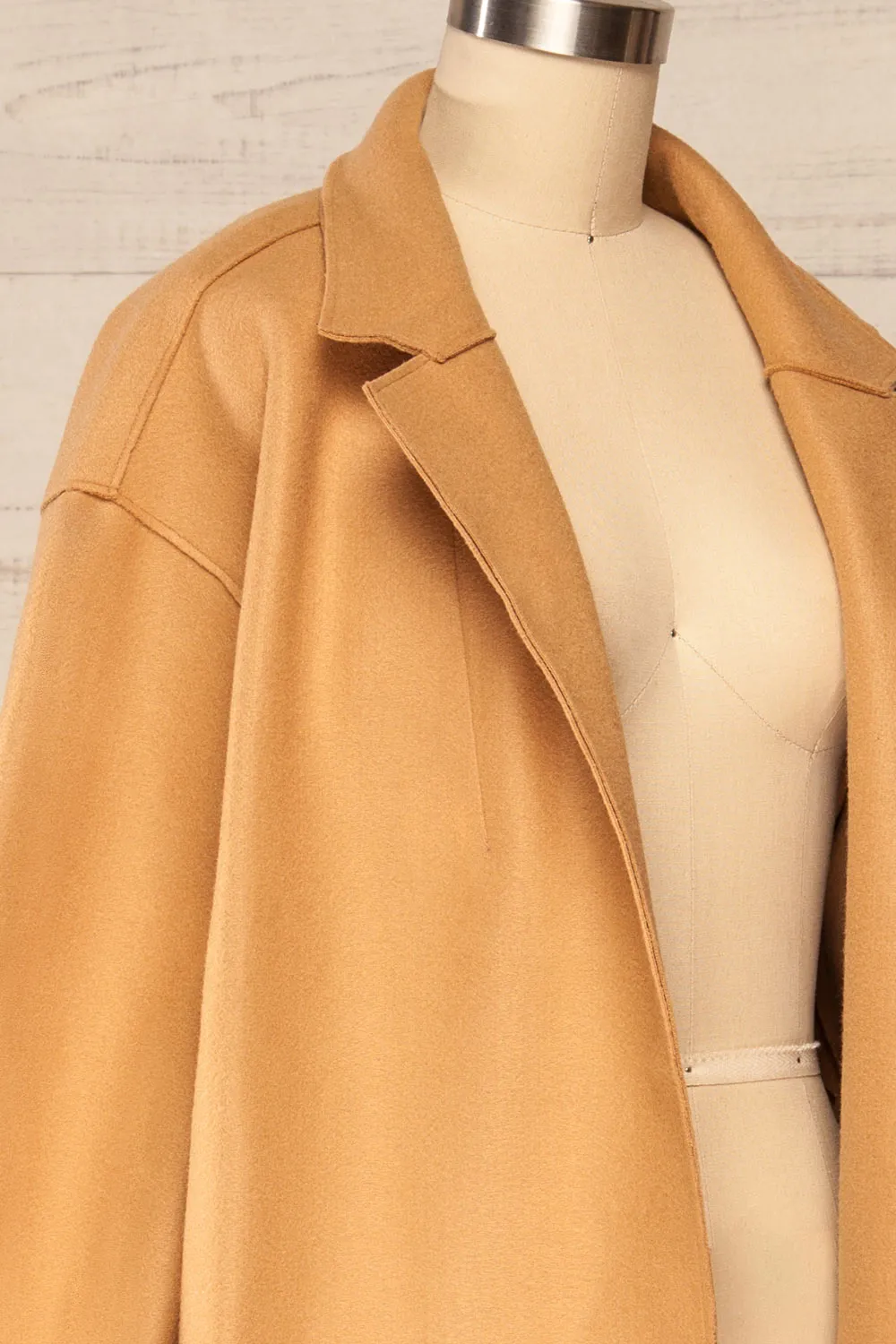 Oia Camel | Open Front Trench Coat