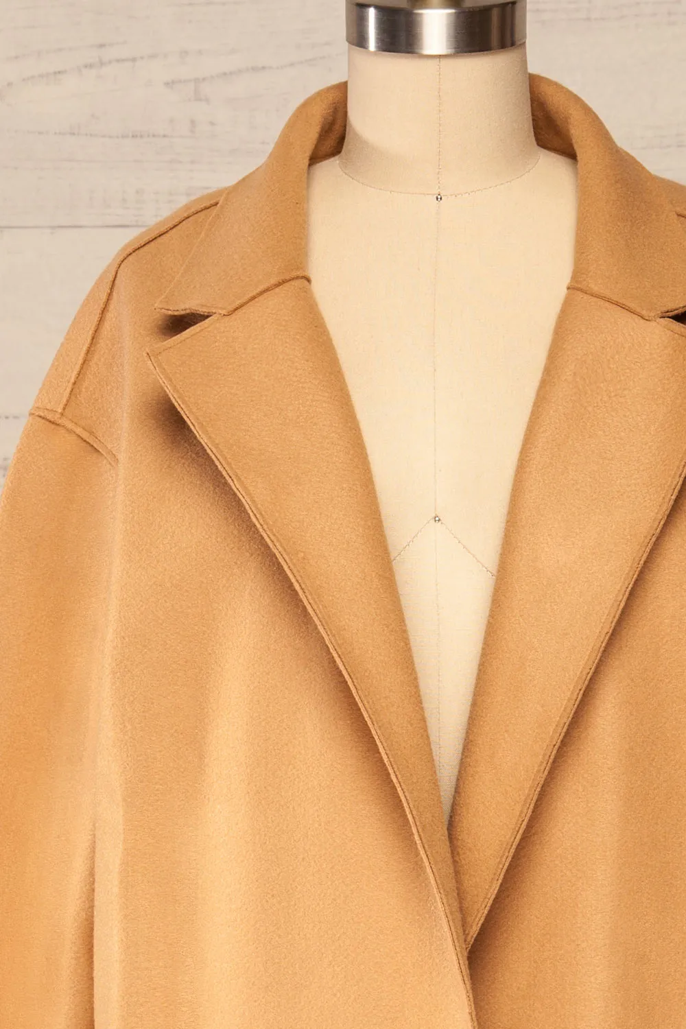 Oia Camel | Open Front Trench Coat