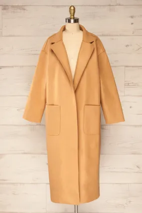 Oia Camel | Open Front Trench Coat