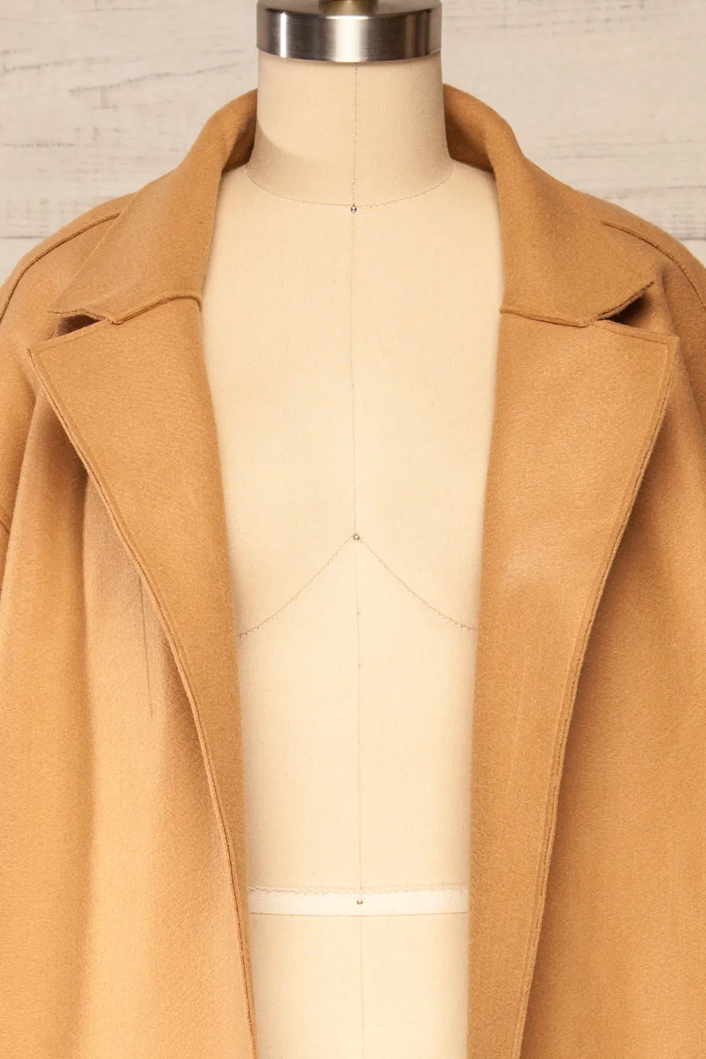 Oia Camel | Open Front Trench Coat