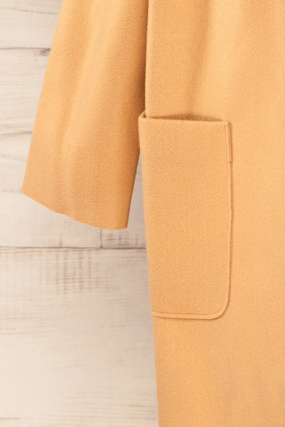 Oia Camel | Open Front Trench Coat