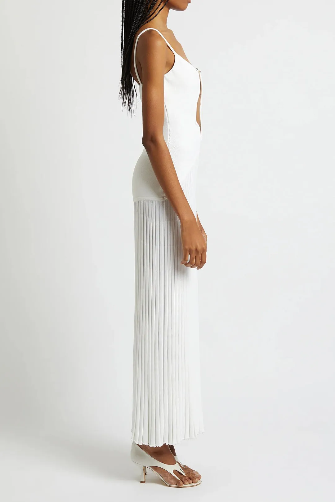 Pearl Detail V-neck Slip Knit Maxi Dress