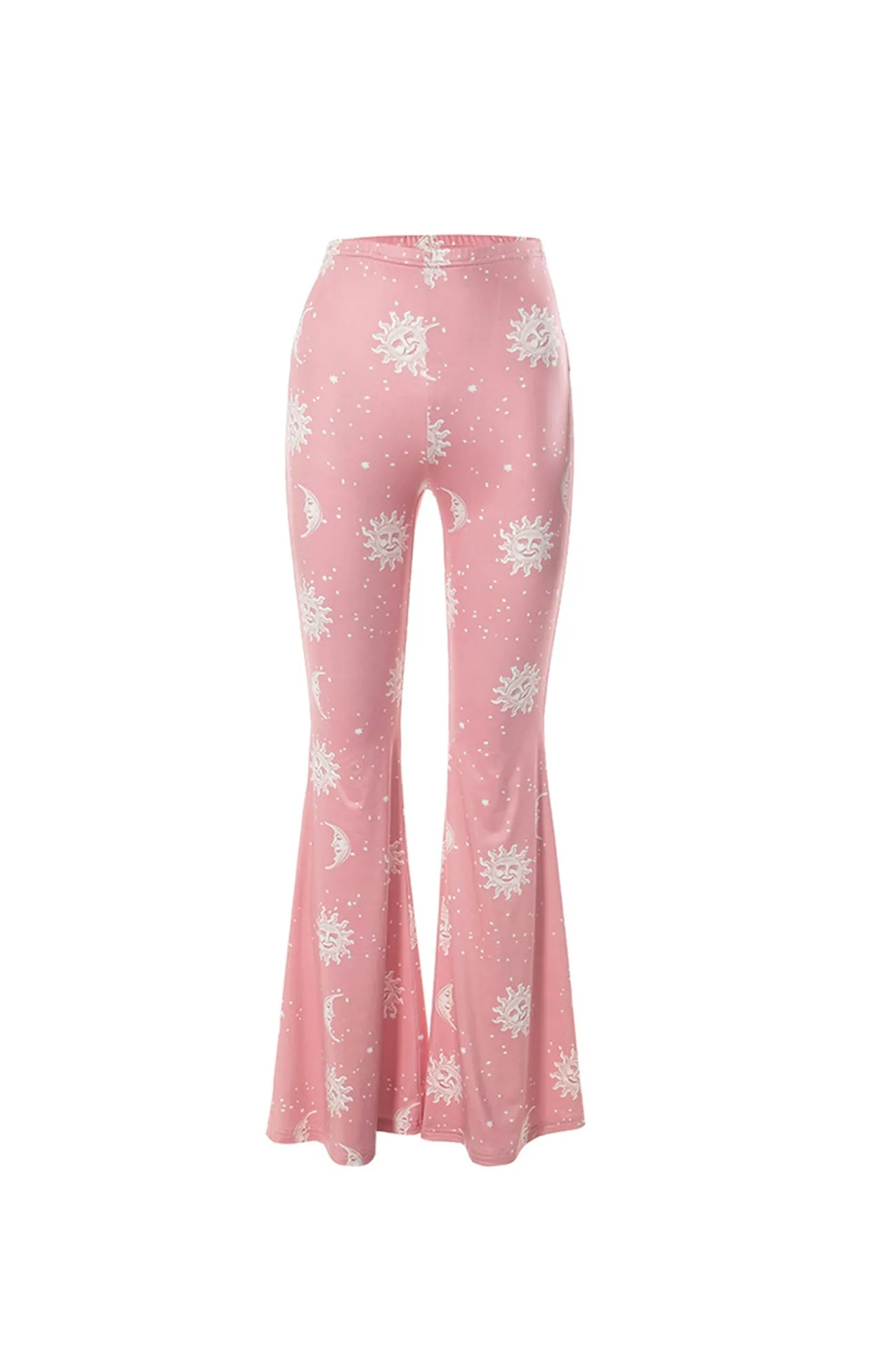 Pink Abstract Print Flares Long Pants