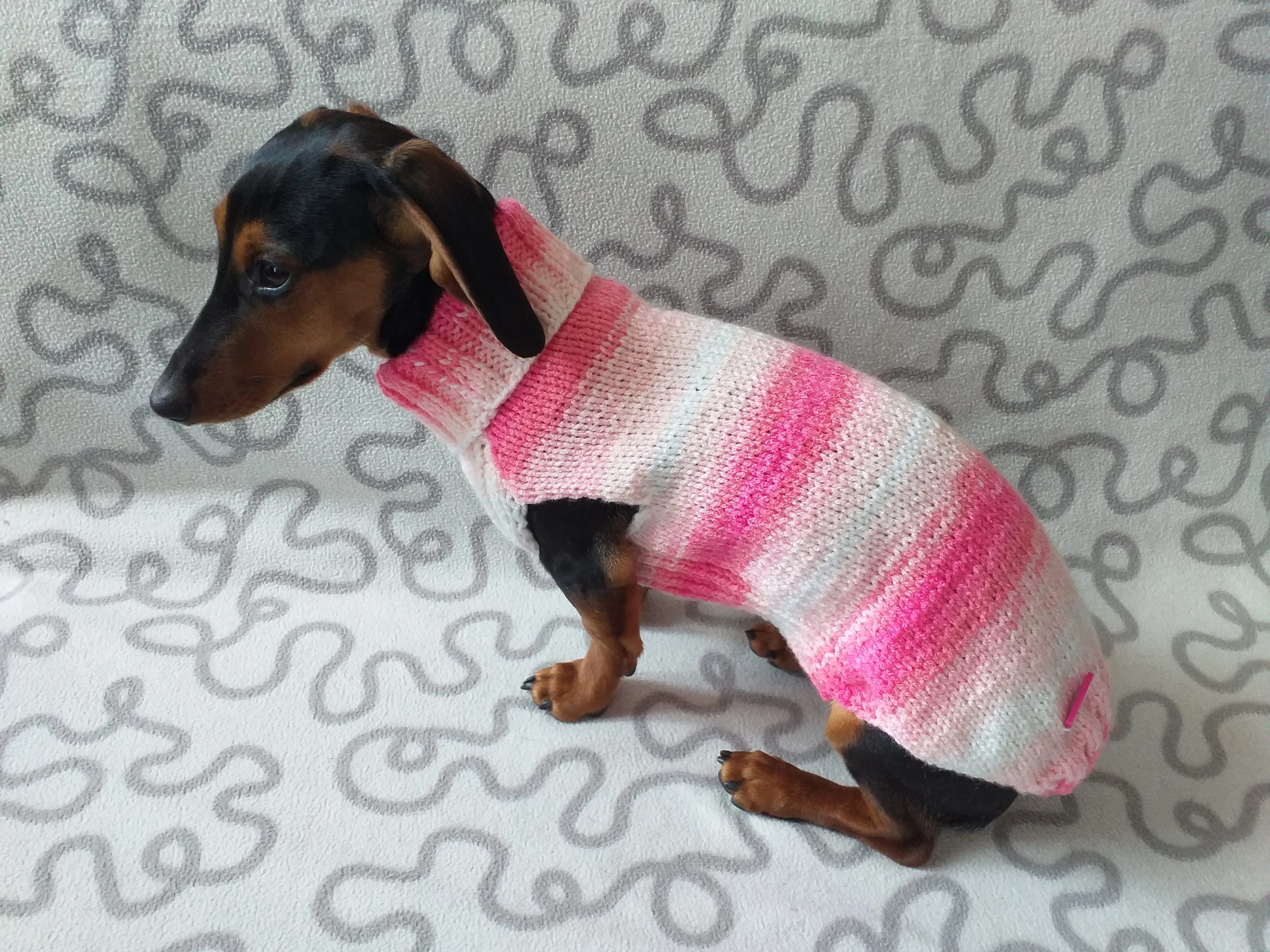 Pink melange batik sweater for dog, Dachshund Sweater, Dog Clothes, Dog sweater, Dachshund clothes, Wiener dog clothes, Winter dog sweater