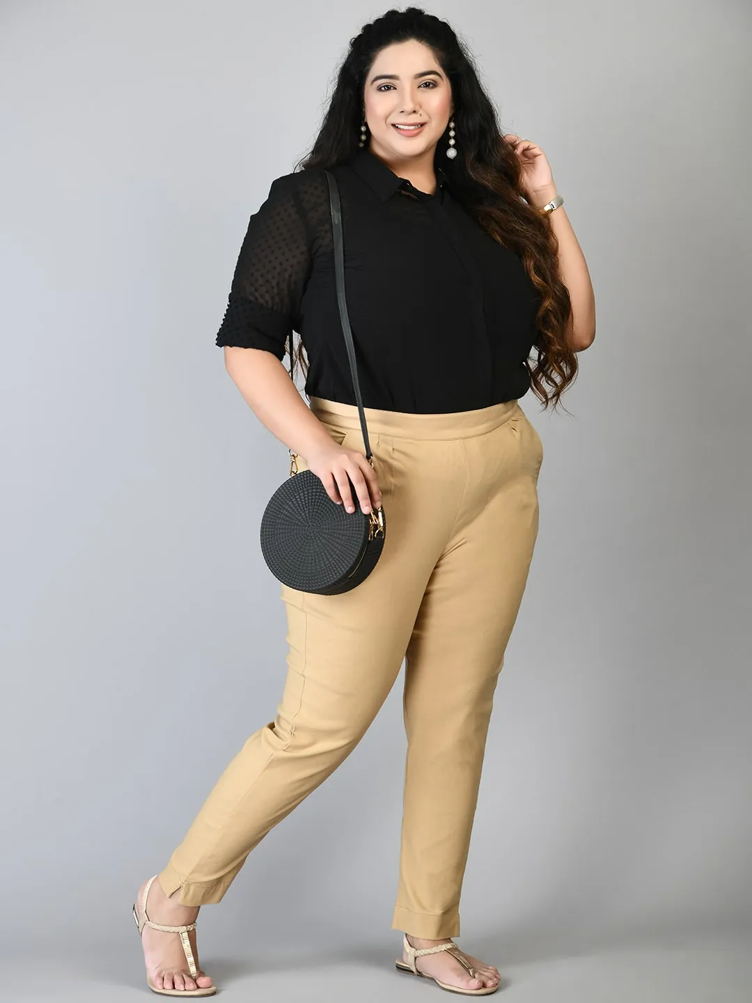 Plus Size Plus Size Beige Lycra Trousers