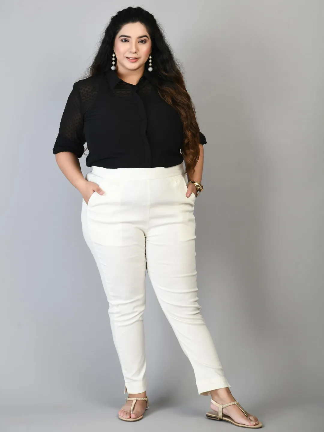 Plus Size Plus Size White Lycra Trousers