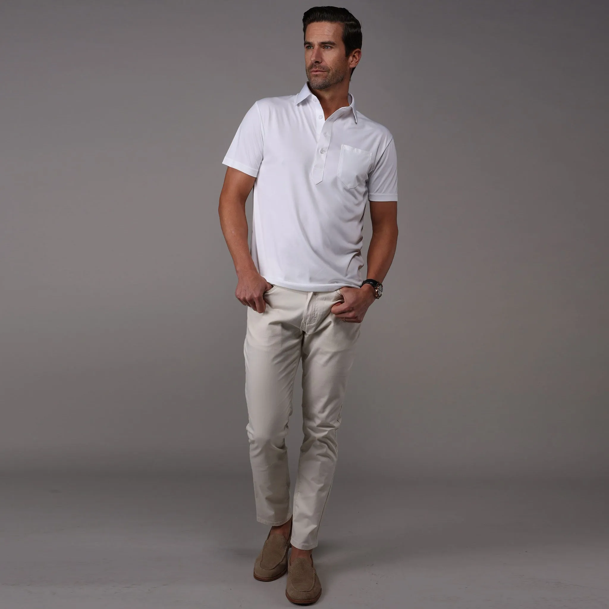 Pocket Semi-Spread Collar Polo White