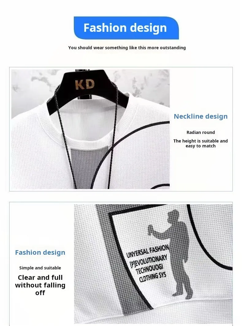 Polo Long Sleeve Shirt With Pant Golf Polo Shirt Sweater Set Casual Waffle Round Neck Top for Men