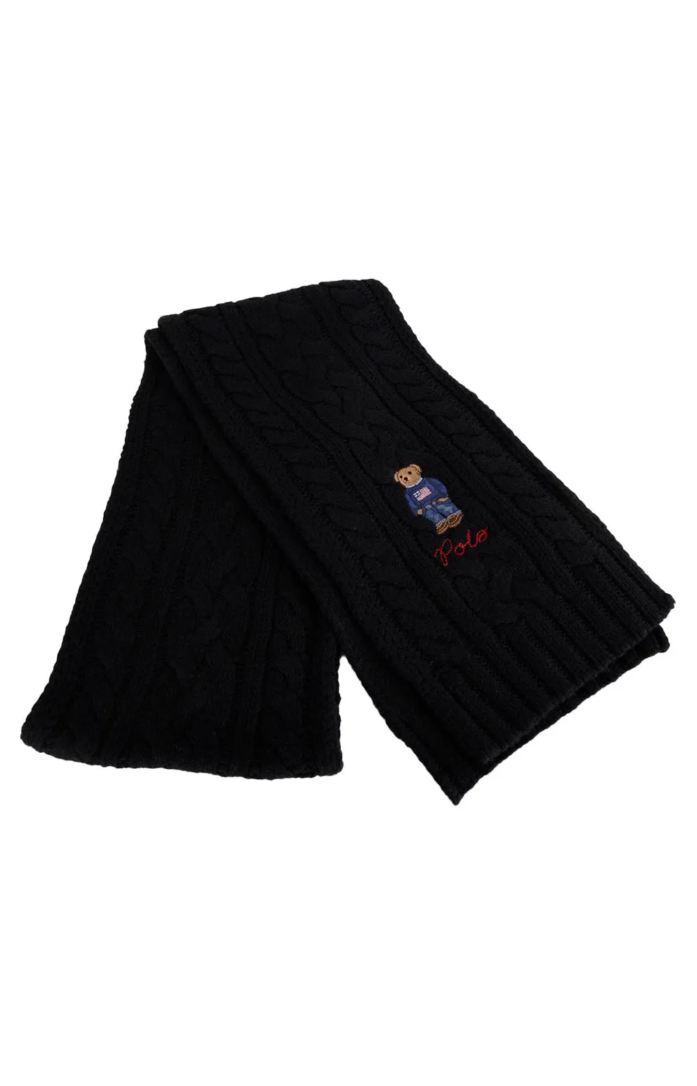 Polo Ralph Lauren American Flag Bear Recycled Cable Scarf - Black