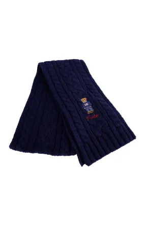 Polo Ralph Lauren Recycled Cable Bear Scarf - Newport Navy with American Flag Bear Design