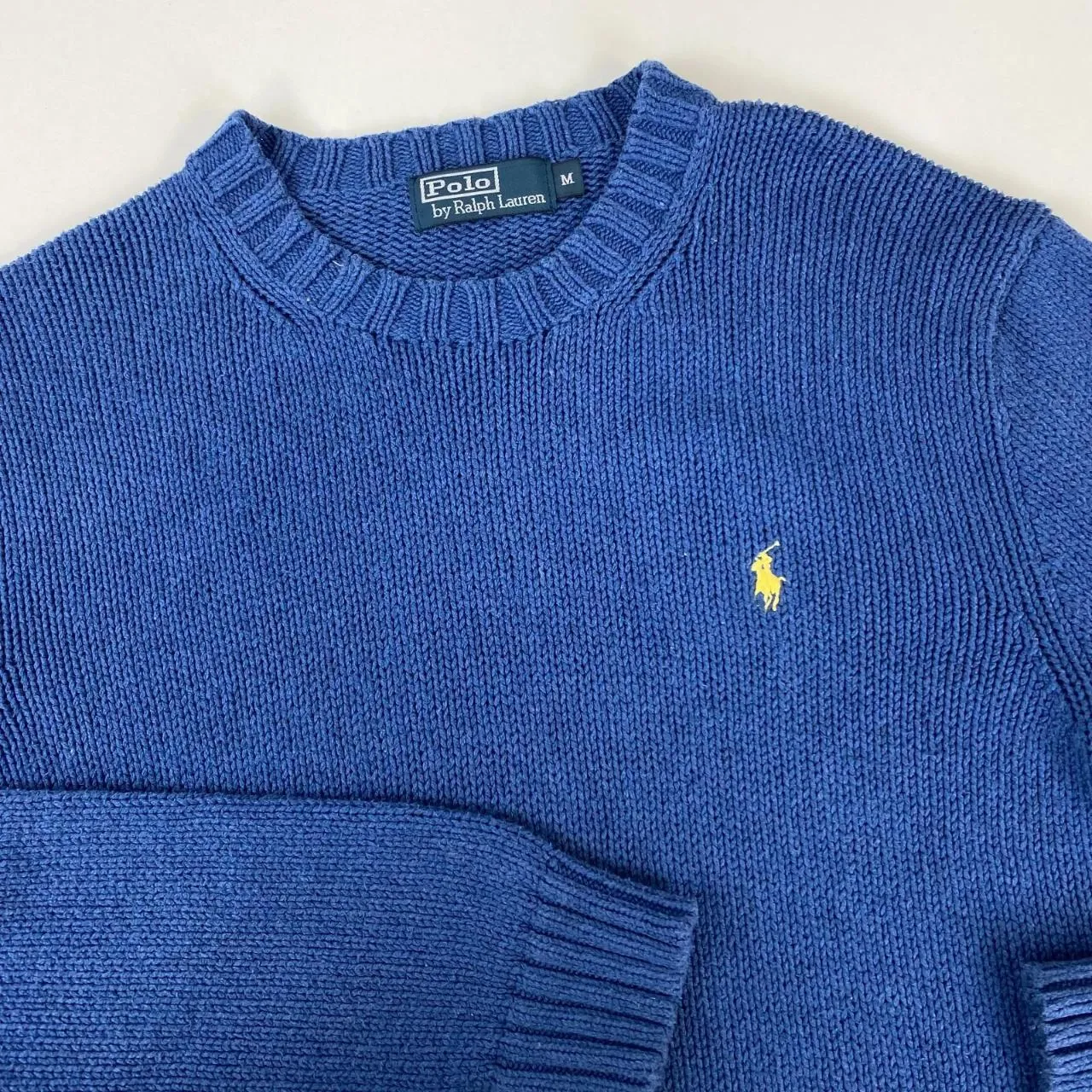 Polo Ralph Lauren Womens Knitted Jumper Size M Loose Fit Blue Crew Sweater Retro Heavy Knit