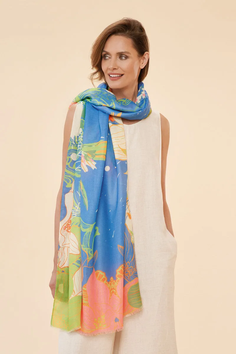 Powder Printed Hummingbird Scarf - Denim