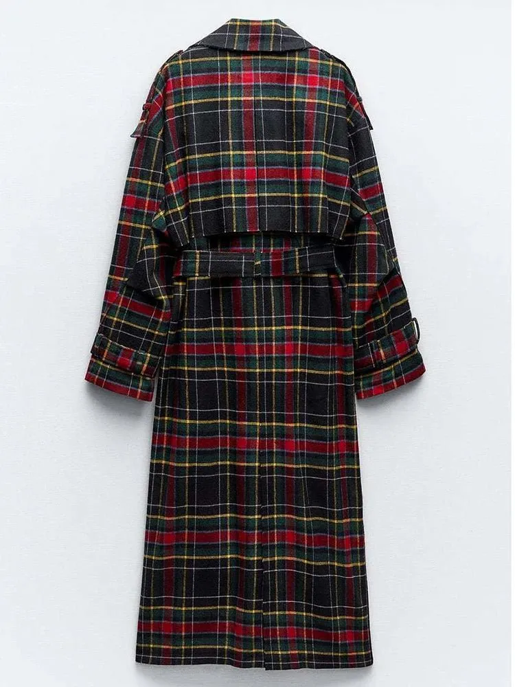 Pre Order:  Plaid Belted Loose Trench Coat