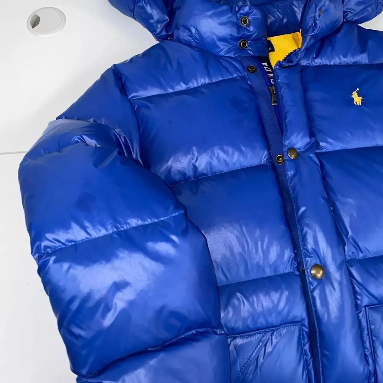 Preowned Polo Ralph Lauren Glossy Puffer Jacket Size L Boys [Fit as S Womens] Blue Down