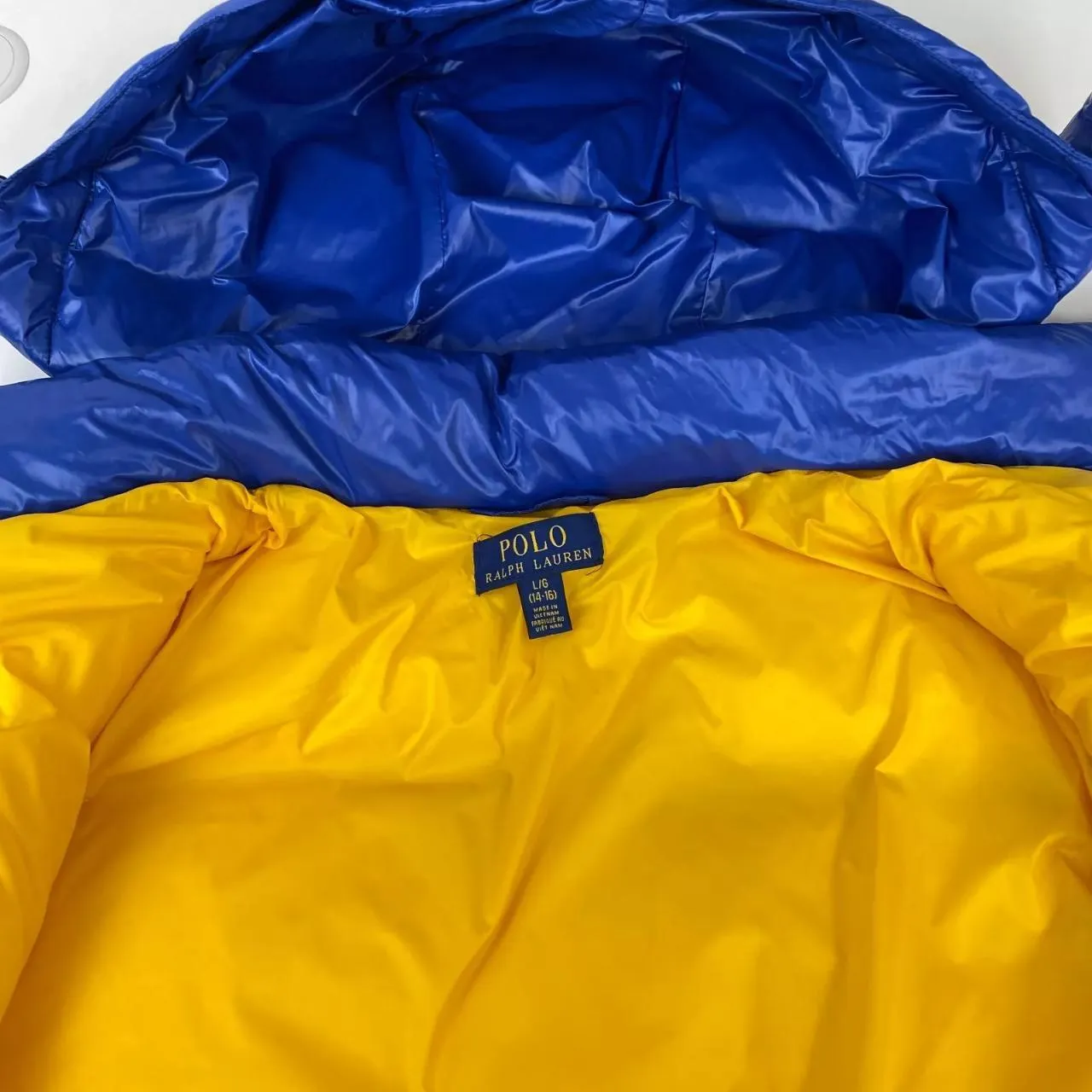 Preowned Polo Ralph Lauren Glossy Puffer Jacket Size L Boys [Fit as S Womens] Blue Down