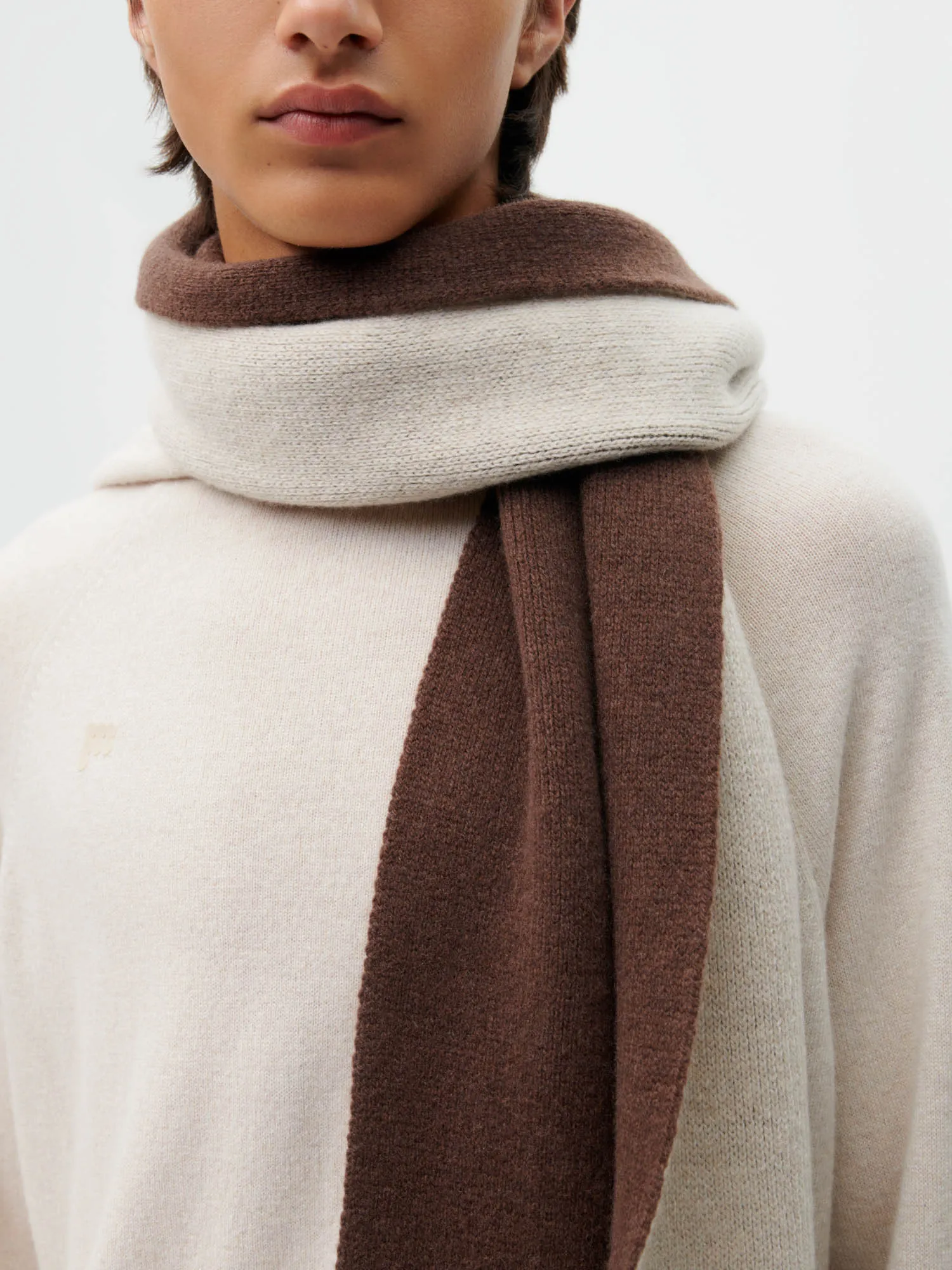 Recycled Cashmere Bi-color Scarf—chestnut brown