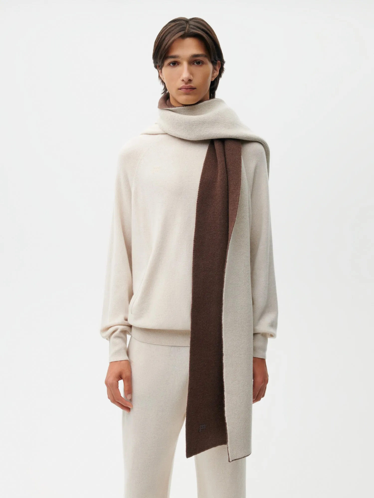 Recycled Cashmere Bi-color Scarf—chestnut brown