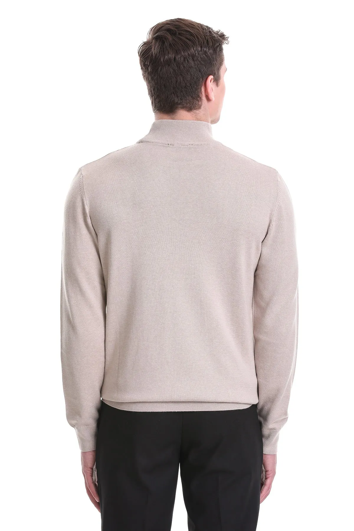 Regular Fit Beige Cotton Blend Mock Neck Sweater