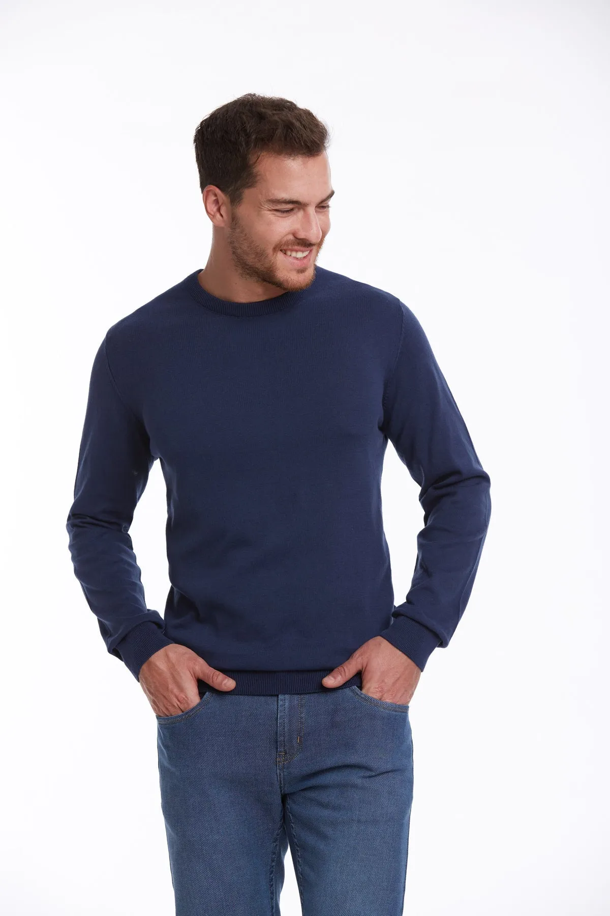 Regular Fit Cotton Indigo Crewneck Sweater