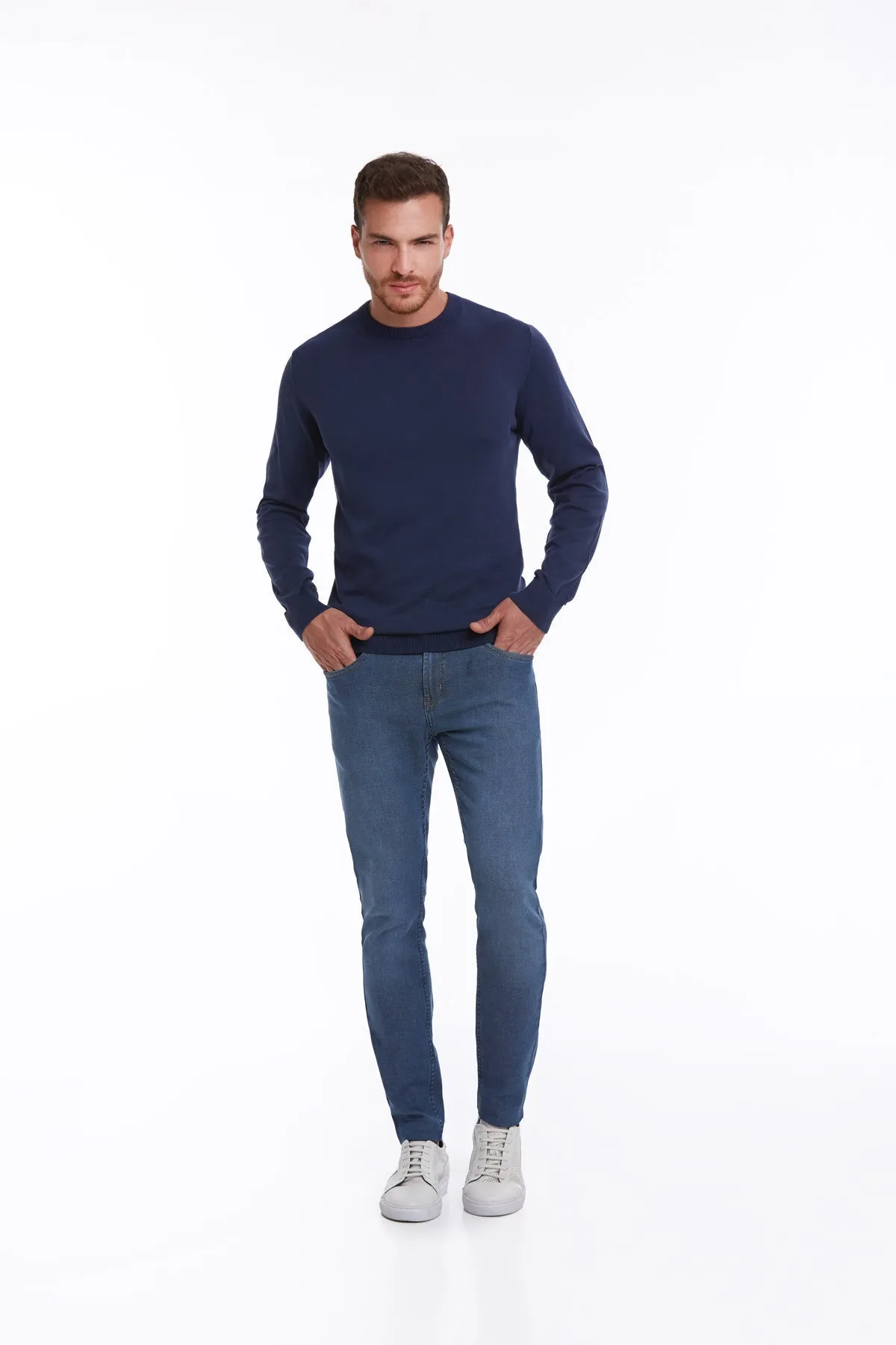 Regular Fit Cotton Indigo Crewneck Sweater