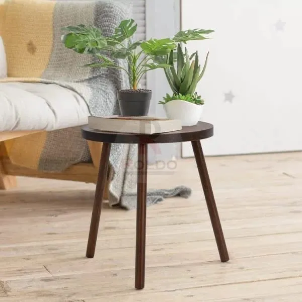 Roldo Round Side Table, Small Coffee Table for Living Room, Night Stand for Small Spaces Plant Stand Easy Assembly-Brown