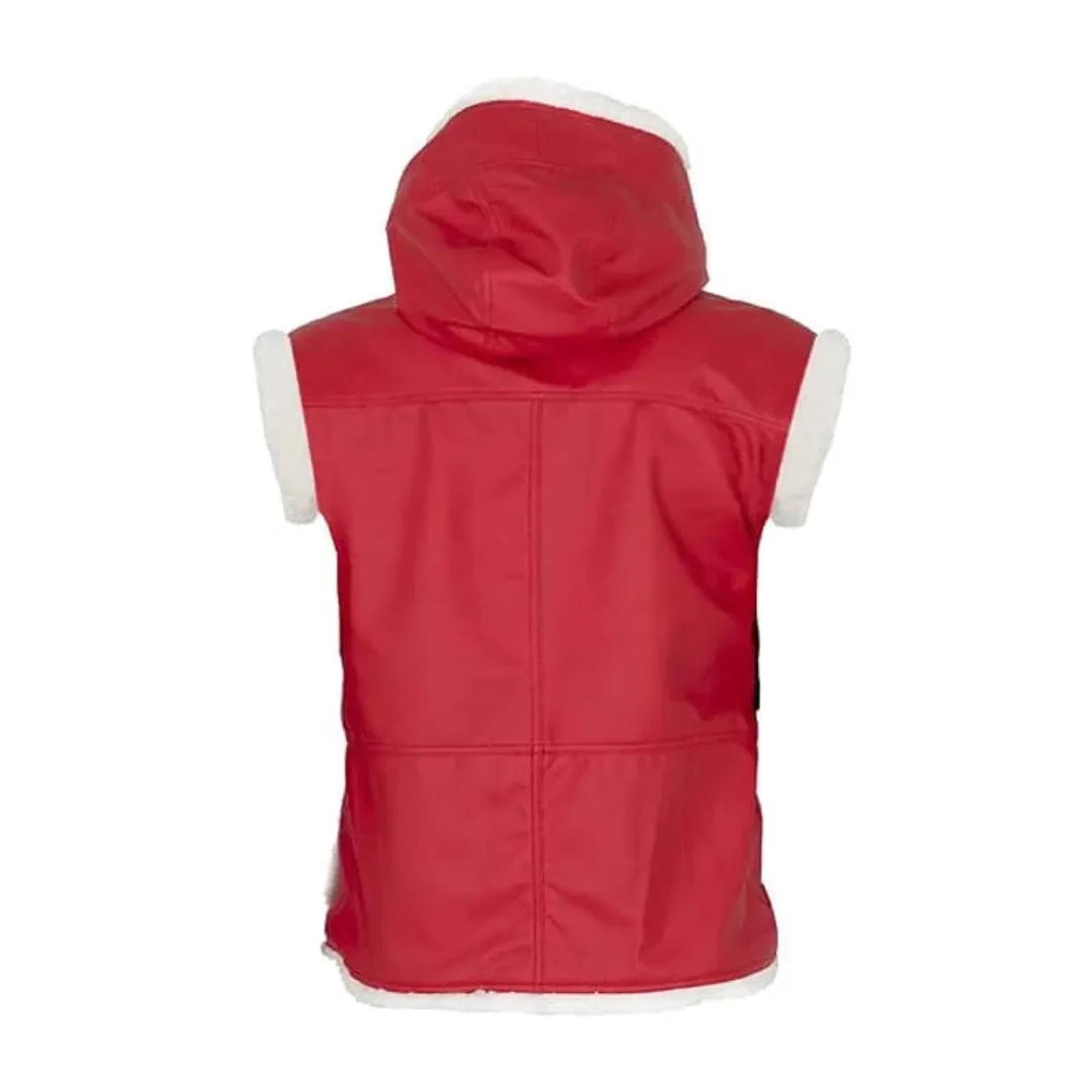 Santa Claus Christmas Hooded Red Leather Vest