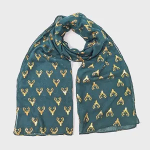 Seli Stag Head Scarf Dark Teal Green