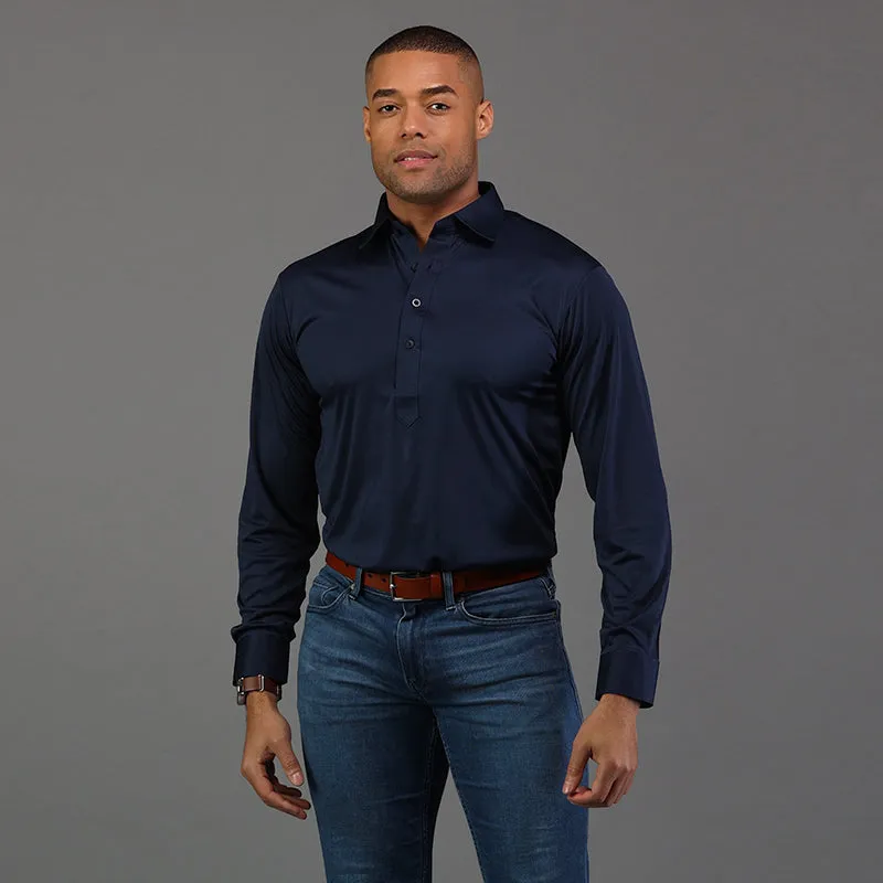 Semi-Spread Collar Polo Long Sleeve Navy